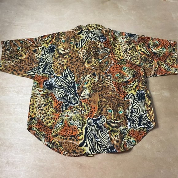 Vintage Y2K Animal Cheetah Leopard Zebra Print Collared Button Up Men's M - Picture 3 of 4